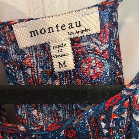 ❤️🔥5/20$ MONTEAU💫 Women’s Blue/Red Printed Bohemian Halter Tank Top Blouse - Picture 9 of 10
